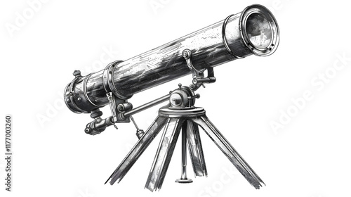 Old telescope hand drawn sketch PNG illustration isolated on a transparent background