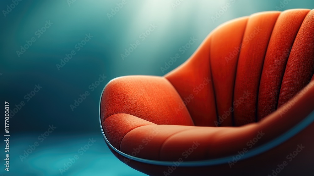 Modern Orange Armchair in Soft Light Against Turquoise Background Modern Orange Armchair in Soft Light Against Turquoise Background