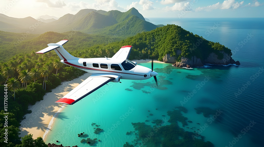 custom made wallpaper toronto digitalIsland Escape: A pristine beach, turquoise waters, and a plane soaring overhead – pure paradise found!
