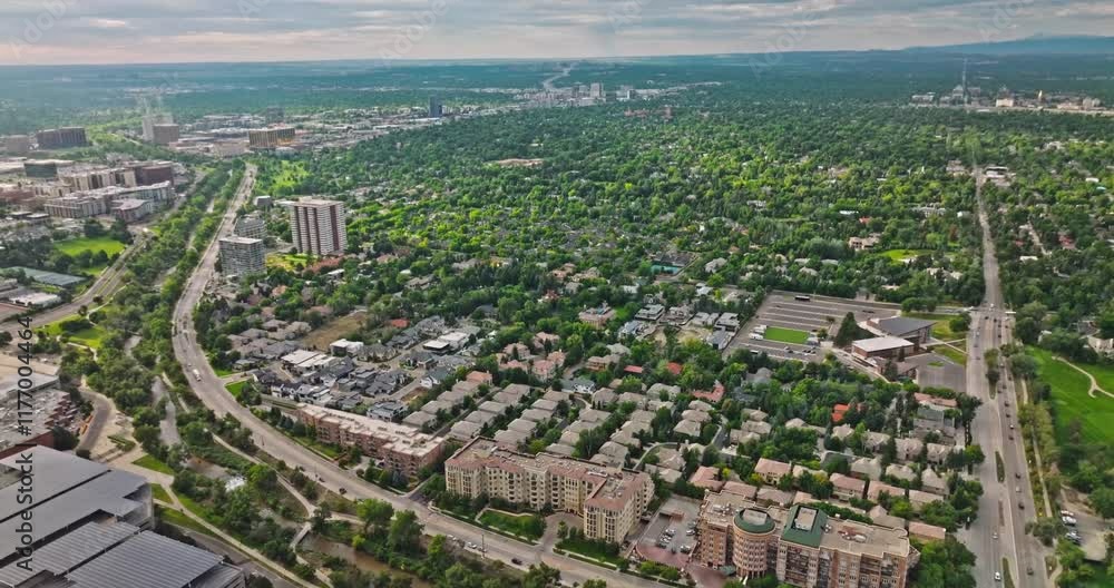 Summer downtown Denver Colorado aerial drone view with cloudy sky Summer downtown Denver Colorado aerial drone view with cloudy sky