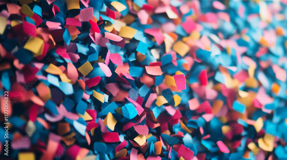 Colorful confetti scattered on a surface creates a festive atmosphere for celebrations Colorful confetti scattered on a surface creates a festive atmosphere for celebrations