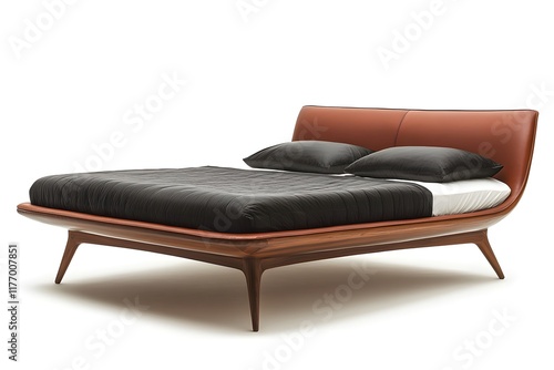 Modern Bed Design: Elegant Wood & Leather photo