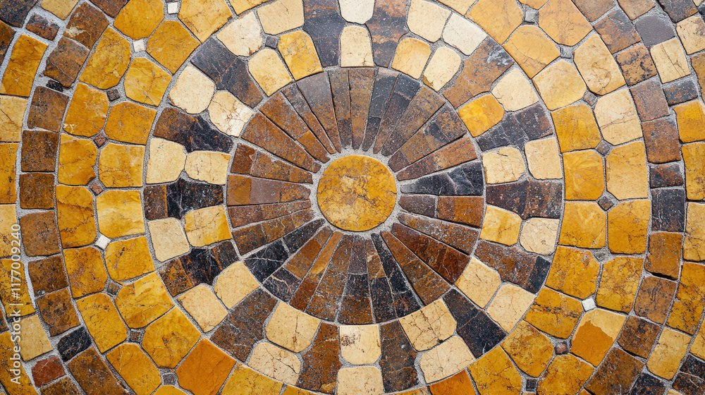 Fototapeta premium A mosaic tile floor with a brown and tan design