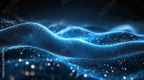 Golden particles shimmer against a dark background creating an ethereal wave effect during the evening