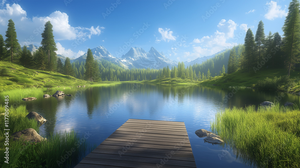 穏やかな湖と緑豊かな自然風景 穏やかな湖と緑豊かな自然風景