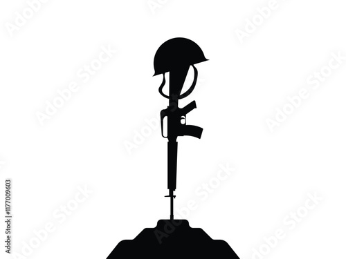 India Kargil Vijay Diwas, Army gun with cap. National security Soldier Memorial Day silhouette