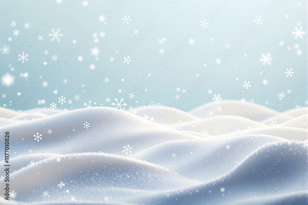 Beautiful snowy landscape with falling snowflakes on a soft blue background. Beautiful snowy landscape with falling snowflakes on a soft blue background.