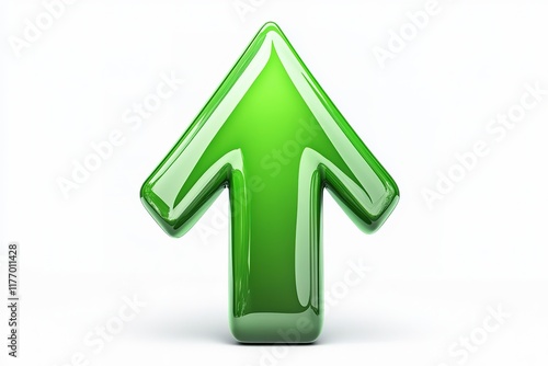 UP green 3d arrow. Shiny web icon. illustration isolated on white background. Raster version

