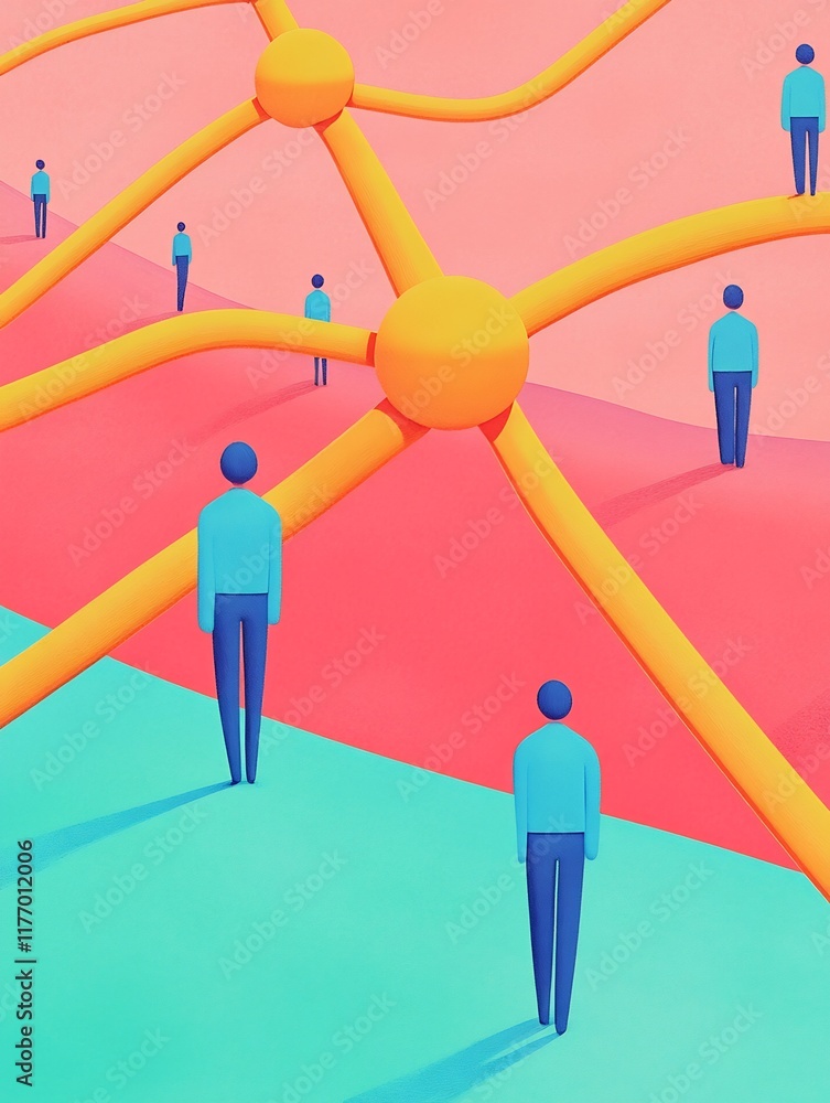 Vibrant Digital Illustration: Connecting People Abstractly Across a Colorful Landscape. AI Generated Vibrant Digital Illustration: Connecting People Abstractly Across a Colorful Landscape. AI Generated