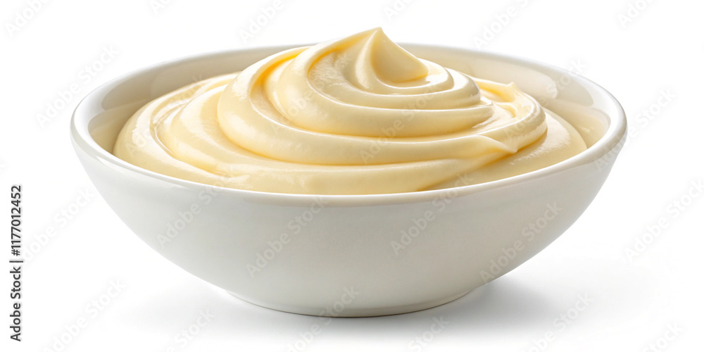 A Smooth Bowl of Mayonnaise Isolated on a Bright White Background A Smooth Bowl of Mayonnaise Isolated on a Bright White Background