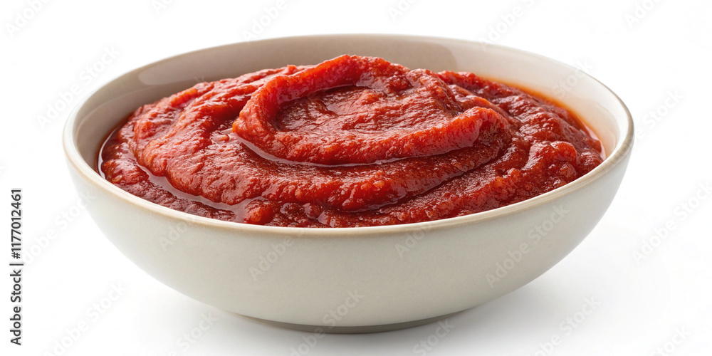 A Thick Bowl of Tomato Paste Isolated on a Bright White Background A Thick Bowl of Tomato Paste Isolated on a Bright White Background