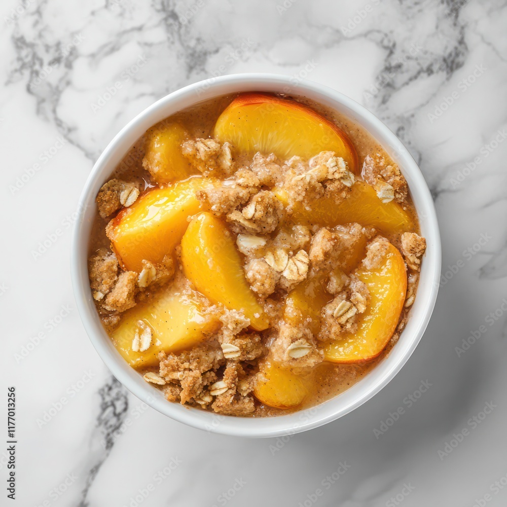 a delicious serving of the most delicious peach cobbler ever made loaded with the freshest ingredients, freshly sliced peach served in a white bowl a delicious serving of the most delicious peach cobbler ever made loaded with the freshest ingredients, freshly sliced peach served in a white bowl