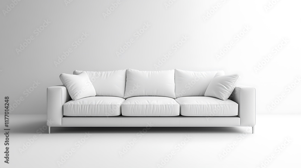 Naklejka premium Contemporary white sofa bright minimalist living room style