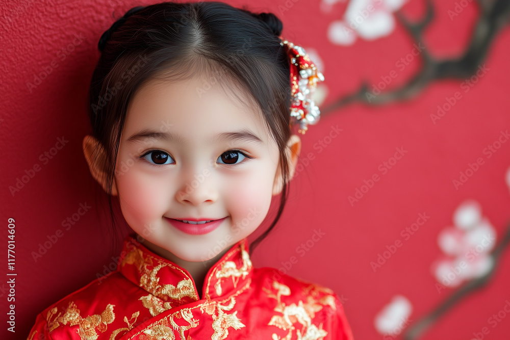 A beautiful cute chinese girl in chinese dress on beig backrgound. A beautiful cute chinese girl in chinese dress on beig backrgound.