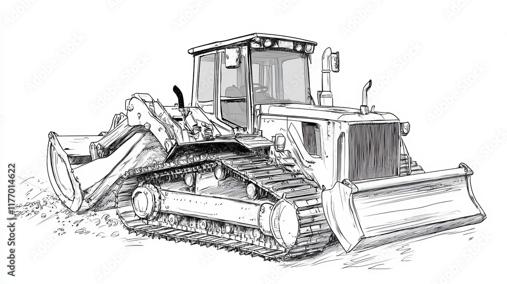 Naklejka premium Sketch of a dozer at a construction site Vector
