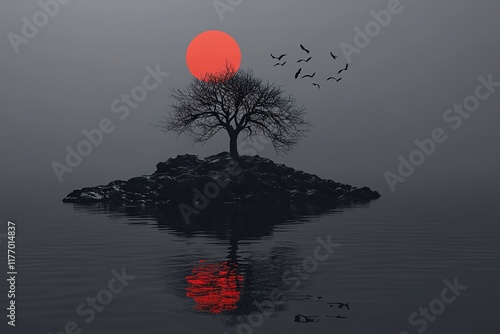 Lone tree at sunset
