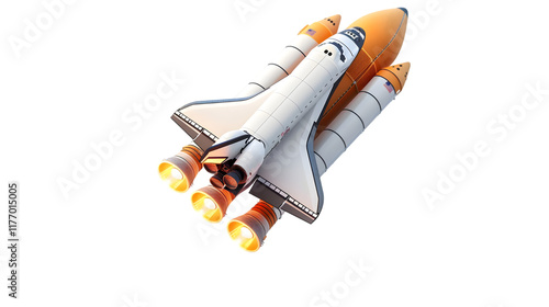 Rocket carrying space shuttle isolated on a transparent background