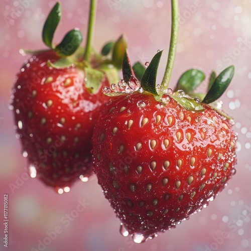 Wallpaper Mural Fresh and Juicy Strawberries with Water Drops on Pink Background Torontodigital.ca