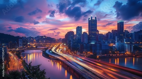 Urban landscape photography pittsburgh's evening skyline