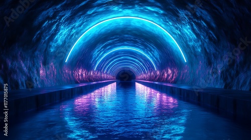 Night aesthetic illuminated journey through urban sewage tunnels