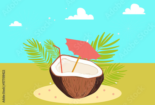 Coconut Drink Concept Illustration Stylish and Beautiful