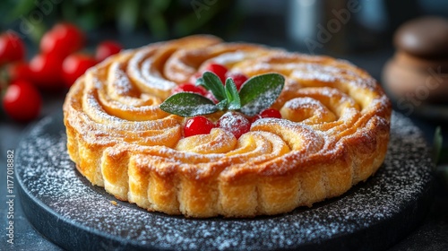Freshly baked pastries on a wooden surface in a cozy bakery setting