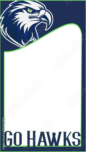 Go Hawks - frame vector templates for instagram story. Set of trendy black background for social media with eagle - football sport - Navy blue and neon green color