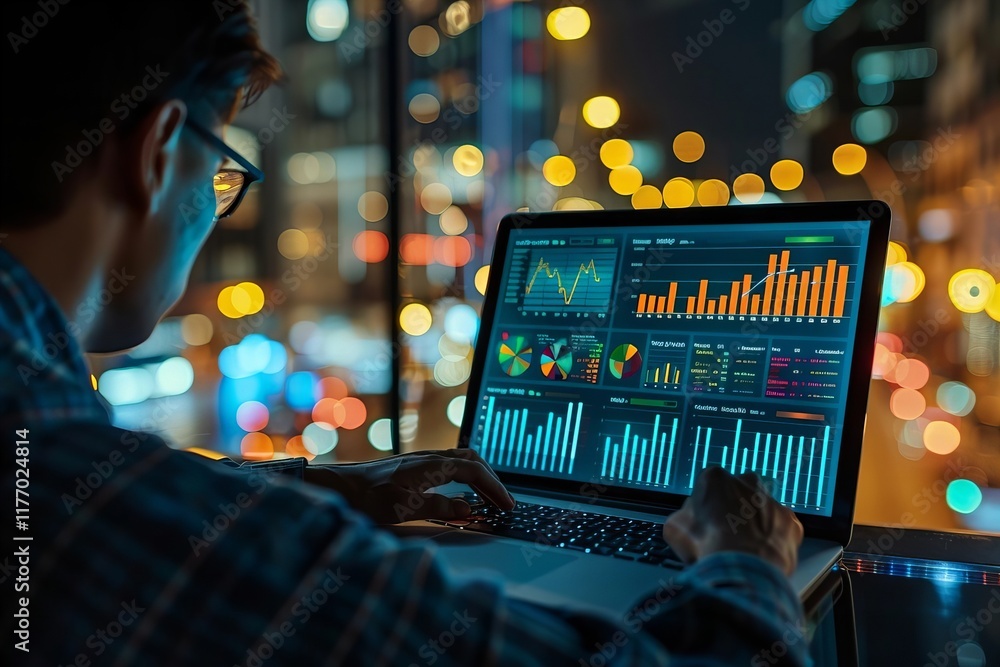 Fototapeta premium Predictive Data Analytics Dashboard on Laptop for Tracking KPIs