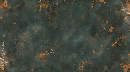 Dark green rugged surface with scattered rust stains and distressed texture photo