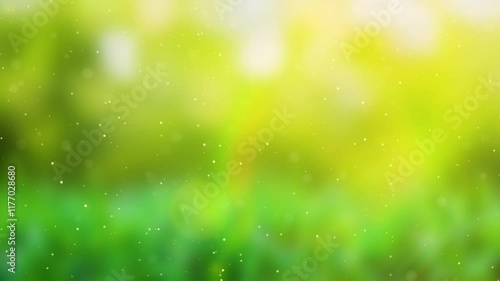 Slow motion of the abstract air bubbles on sunny blurred green nature bokeh background with lens flare effect. 4K video