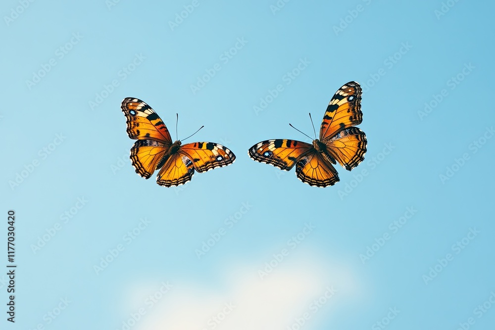 Obraz premium Two butterflies flying in a heart - shaped pattern, text space below Valentine’s Day card