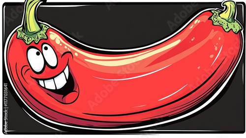 Cartoon chili pepper with a happy expression. (12) photo