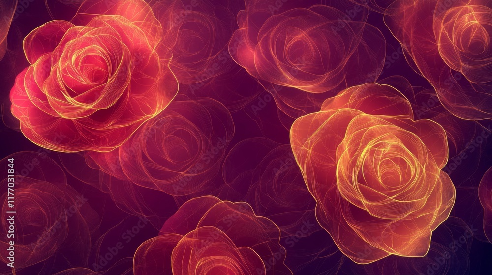Fototapeta premium Abstract Red And Gold Roses Floral Design