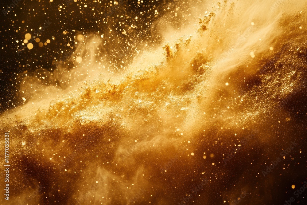 Golden dust particles swirling dramatically, creating a magical and captivating abstract scene. Golden dust particles swirling dramatically, creating a magical and captivating abstract scene.