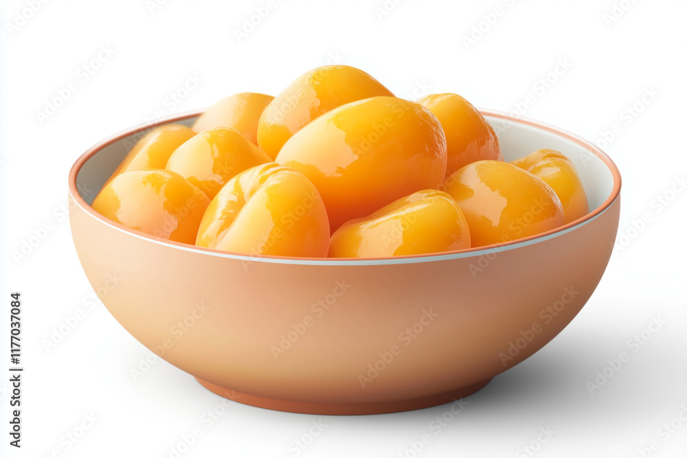Canned peaches in a light-colored bowl Canned peaches in a light-colored bowl