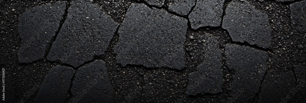 Obraz premium Fresh Asphalt Surface. Aerial View of Textured Roadway with Dark, Smooth Finish.