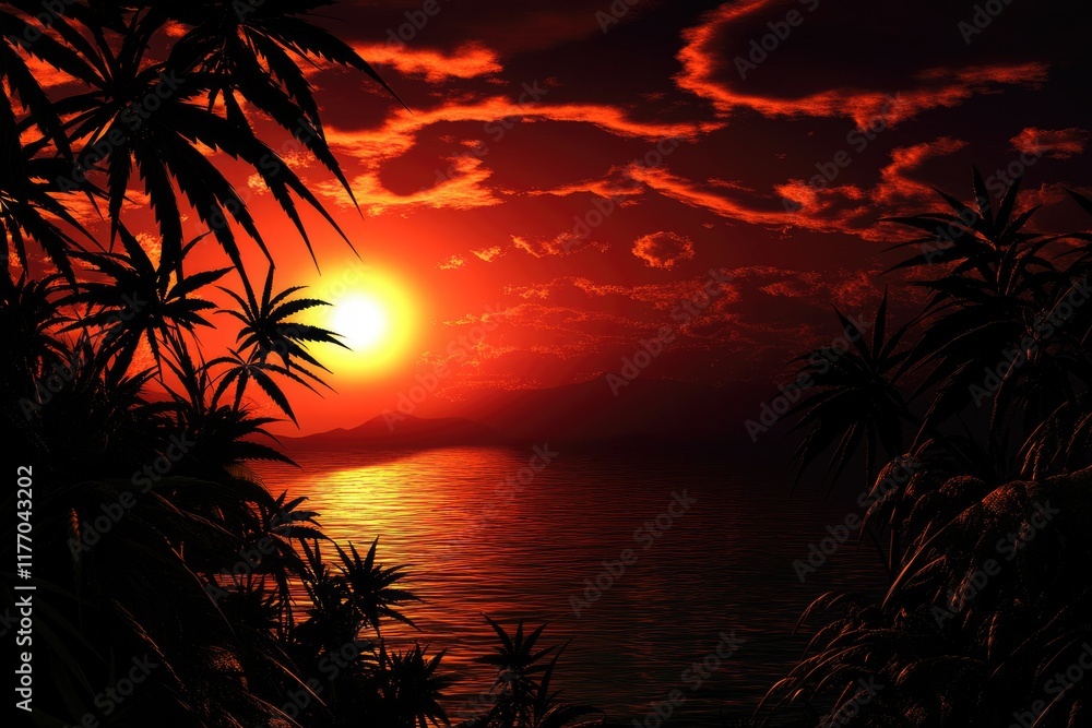 Obraz premium Ganja Plant Silhouette Against a Dark Canvas: Captivating Cannabis Buds in Natural Light