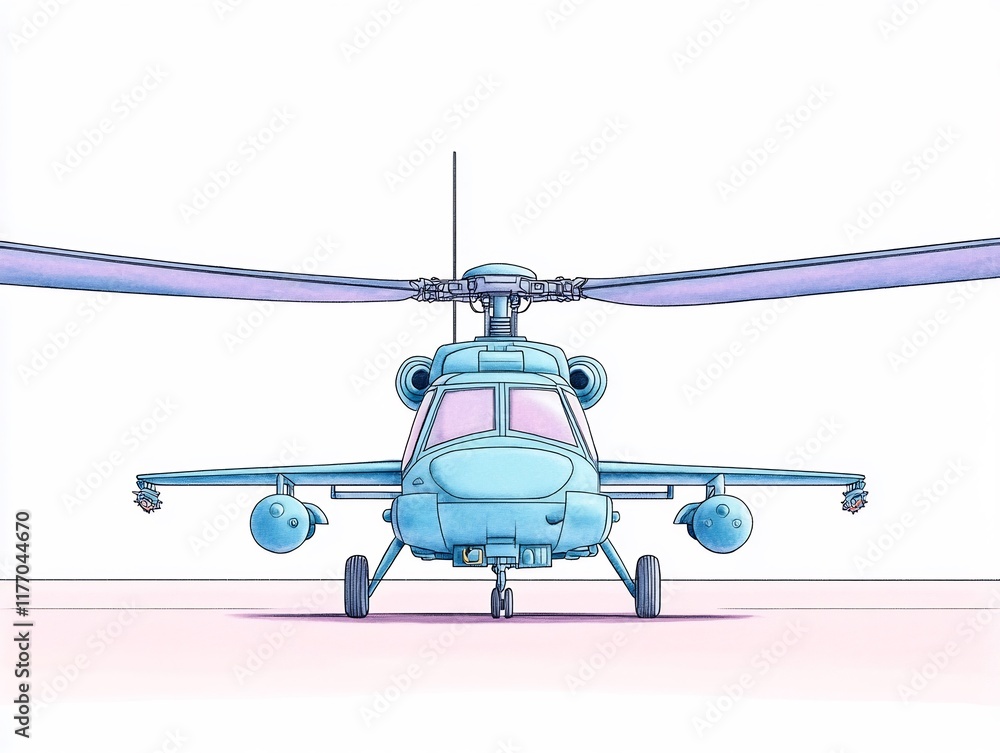 Fototapeta premium Cleanly Illustrated Helicopter Design: Front View Digital Artwork. AI Generated