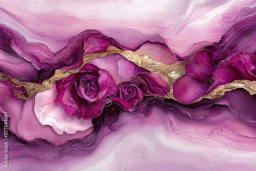 Wallpaper Mural Abstract Alcohol Ink Painting Purple Roses with Gold Accents Fluid Art Swirls and Marble Texture Torontodigital.ca