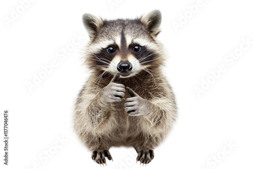 Cute raccoon with a big smile and thumbs up isolated on transparent background photo