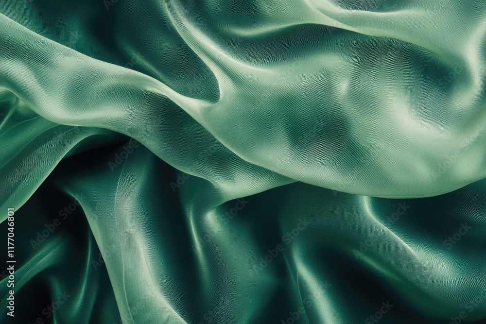 Obraz premium Elevated View of Lush Green Silk Fabric: Smooth Satin Texture for Elegant Background and Copy Space