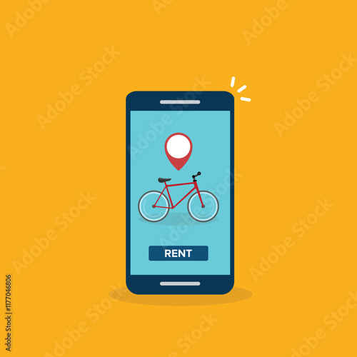 Bicycle rent or sharing bike application on a mobile phone. Vector illustration.