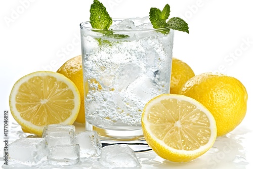 Refreshing Lemon & Mint Iced Water Drink photo