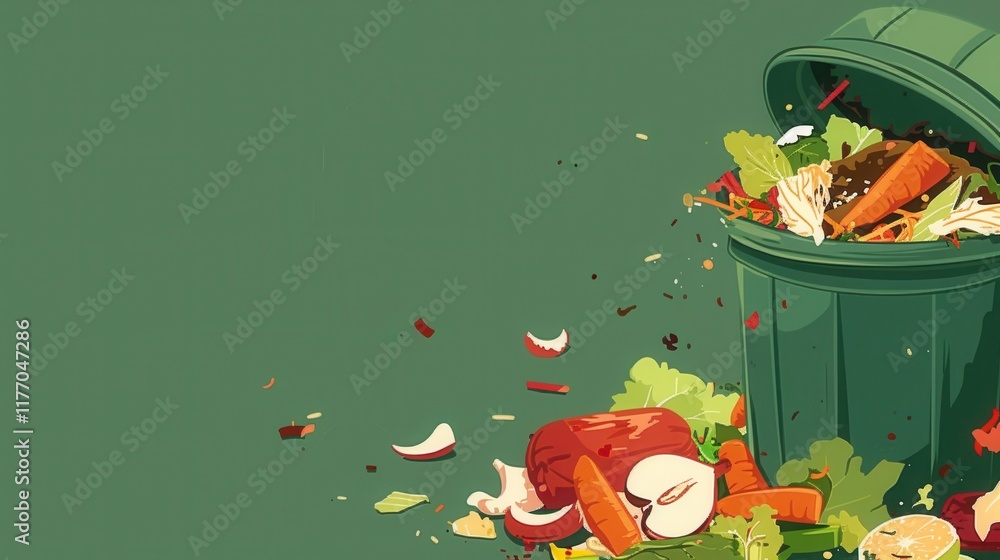 Fototapeta premium Green Compost Bin Overflowing with Food Waste and Organic Scraps