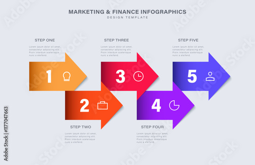 Infographic arrows design 5 options or steps. Vector illustration.