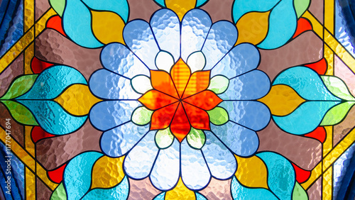 colored glass retro style windows close up