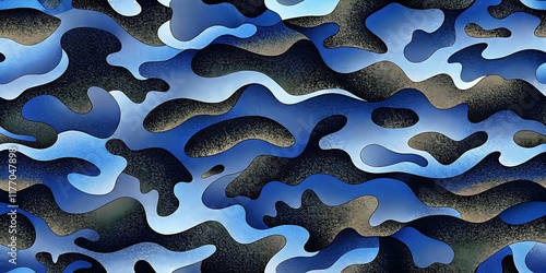 Abstract Blue Camo Pattern Fluid Shapes Dynamic Design Art