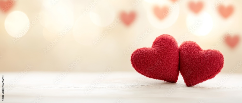 Obraz premium Cute Red Hearts with Soft Texture on a Wooden Surface and Bokeh Light