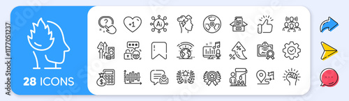 Diagram chart, Stress and Inflation line icons. Interest rate, AI generate, Inflation icons. Pack of Painter, Journey, Team work icon. Ranking, Podcast, Winner ribbon pictogram. Vector