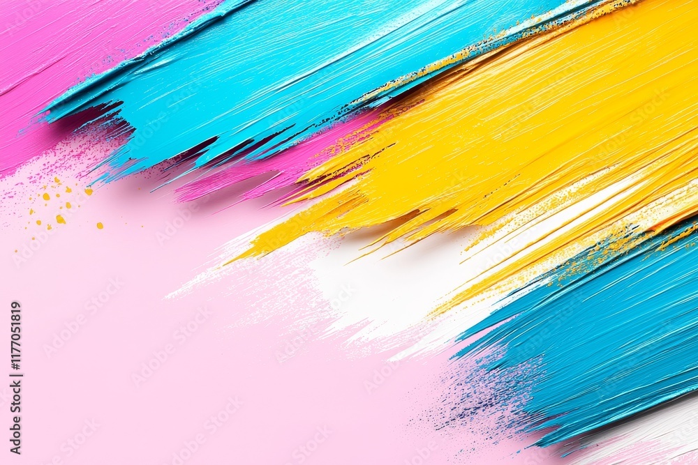 Fototapeta premium Abstract Colorful Paint Strokes Background Pink Yellow Turquoise and White Hues